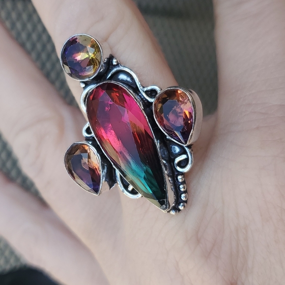 New Bi-Color Tourmaline 925 Silver Statement Ring. - Picture 9 of 16